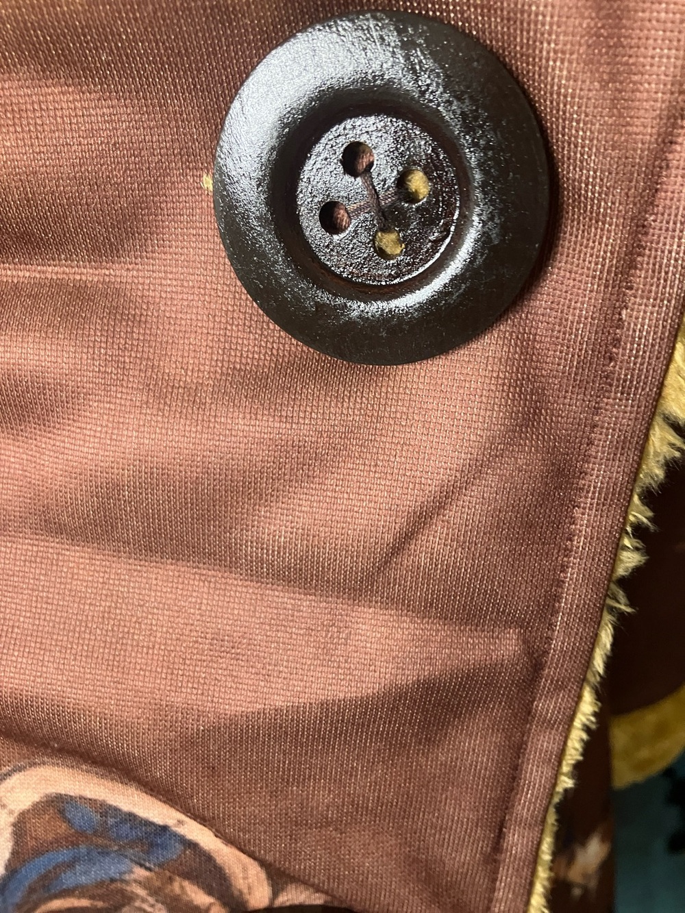 Brown Patterned Trench Coat with Gold Faux-Fur Trim - Picture 2 of 7